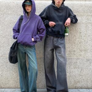 Oversized Acid Wash Vintage Cotton Pullover Hoodie - Image 2